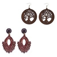 Sista 2 Pack Brown Pattern & Tree of Life Wooden Earring Set Photo