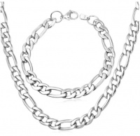 Solid Bulky Stainless Steel Figaro Men Necklace & Bracelet Set Photo