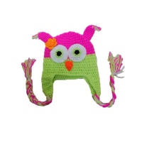 Lizel Harris Kids Pink and Green Crochet Owl Hat Photo