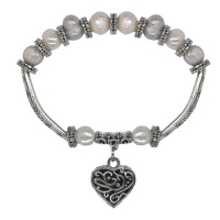 Lily Rose Lily & Rose 8mm Fresh Water Pearl And Heart Charm Stretch Bracelet Photo