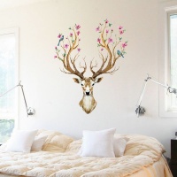 AOOYOU Deer Head with Floral Antlers Vinyl Art Sticker for Wall Decoration Photo
