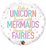 Qualatex 18" Foil Round Unicorn/Mermaids/Fairies Photo