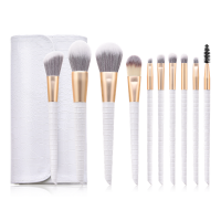 10-Piece White Ombre Makeup Brush Set with Pouch Photo