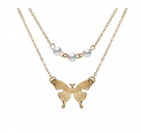 SilverCity Gold Link Butterfly Pendant Chain With Simulated Pearls Photo