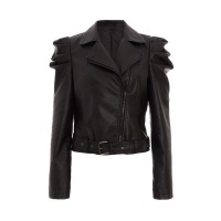 Quiz Ladies Black Faux Leather Puff Sleeve Jacket - Black Photo