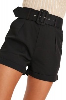I Saw it First - Ladies Black Belted High Waist Shorts Photo