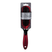 Hairbrush - Cushioned - Ball-Tip Bristles - Nylon - Red - 24cm - 3 Pack Photo