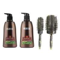 Moroccan Argan Oil - TWIN PACK 750ml - Sulfate-free with Hot Styler Brushes Photo