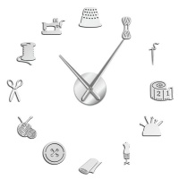 Tailor Shop Decorative DIY Large Wall Clock for Living Room - Silver Photo