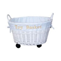 Totally Home Wicker Toy Storage Basket on Wheels - White Photo