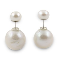 Natural Organic Large Baroque Double Pearl Stud Earrings Photo