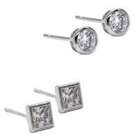 Idesire 2 Pack Silver Plated Round And Square Cubic Zirconia Stud Earrings Photo