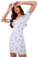 I Saw it First - Ladies Blue Floral Print Ruched Frill Bust Cami Bodycon Dress Photo