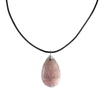 Earth Stone Collection - Wire Tree Of Life - Rose Quartz Stone Necklace Photo
