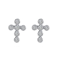 Embellished -Mini Studded 925 Sterling Silver Zirconia Cross Earrings Photo