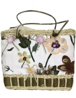 Fino Straw/Canvas Floral Embellished Beach Bag Photo