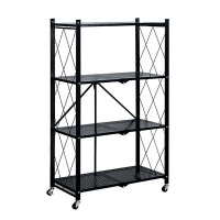 Trendworld Home Collection Trendworld 4-Tier Metal Foldable Storage Shelves with Caster Wheels Photo