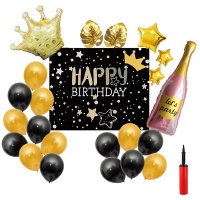 BTR Giant Champagne Birthday Party Balloon Banner Decoration Set Pump Included Photo