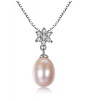 AAA Level Cubic Zirconia Natural Pearl 925 Sterling Silver Necklace Photo