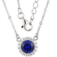 Kays Family Jewellers Classic Sapphire Halo Pendant in 925 Sterling Silver Photo
