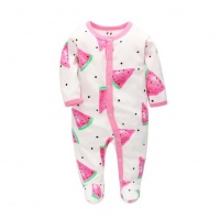 100% Cotton Pink Watermelon Print Footed Bodysuit Photo