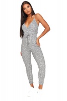 I Saw it First - Ladies Grey Cami Tie Waist Ribbed Jumpsuit Photo