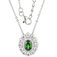 Kays Family Jewellers Emerald Oval Halo Pendant in 925 Sterling Silver Photo