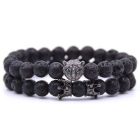 Argent Craft Natural Lava Stone Bracelets with Crowns & Cheetah - Black Photo