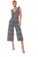 I Saw it First - Ladies Navy Floral Print Woven Button Culotte Jumpsuit Photo