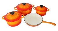 LMA Authentic 7 Piece Cast Iron Dutch Oven Cookware Set - Sunset Orange Photo