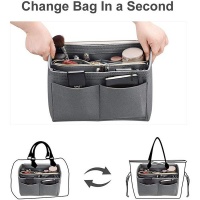 Felt Cloth Handbag Insert Multi Pocket Storage Tote Shaper Inner Bag-Gray Photo