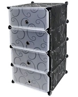 Loop Shoe Rack Storage Organiser 4 Tier Modular Cabinet Design - Black Photo