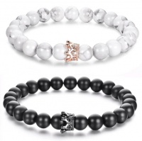 Nosbar Couple Crown Lava and Howlite Stone Bracelets by Photo