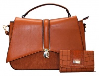 Fino BK-117 975-095 Faux Leather Elegant Satchel Handbag with Purse Set Photo