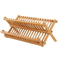 Mix Box Collapsible Bamboo 2 Tier Drying Rack Dish Drainer Utensil Rack Photo