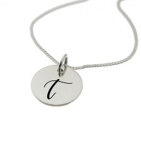 "Engraved Initial - T on 15mm sterling silver disc" Photo