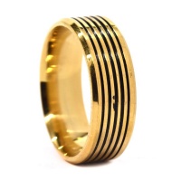 Androgyny Gold Plated Broad Striped Steel Ring SSVR9823 Photo