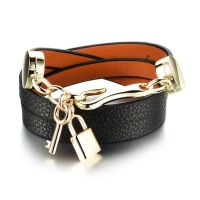 Lock & Key Black Leather Wrap Female Bracelet Photo