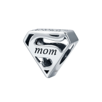 Lucid 925 Silver Charm - Super Mom Mother Gift Pendant - For Charm Bracelet Photo