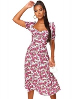 I Saw it First - Ladies Pink Woven Puff Sleeve Button Front Midi Dress Photo