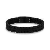 12mm Black Tire Track Leather Bracelet 7.5" Photo