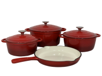 Pot set 7 Piece Cast Iron Grooved Lid Red Photo