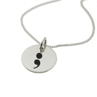 Motivational Jewellery by Swish Silver Semicolon Necklace with 'My Story Isn't Over' Engraved on the Back Photo