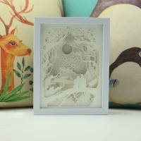 DIY 3D Paper Cutting Light Box Wooden Frame -Lover in the moon Photo