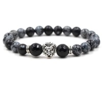 ArgentCraft Snowflake Obsidian & Black Onyx Bracelet with Lion Head -Silver Photo