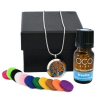 OCO Life Tree of Life Diffuser Pendant and Chain with Breathe Essential Oil Photo