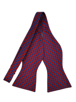 100% Silk Premium Bowtie - Red/Blue Block Design Photo