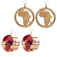 Sista 2 Pack African Map & Smiling Woman Wooden Earring Set Photo
