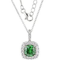 Kays Family Jewellers Emerald Cushion Cut Halo Pendant in 925 Sterling Silver Photo