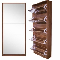 Softy Home SoftyHome 5 Door Mirror Shoe Cabinet - Walnut Photo